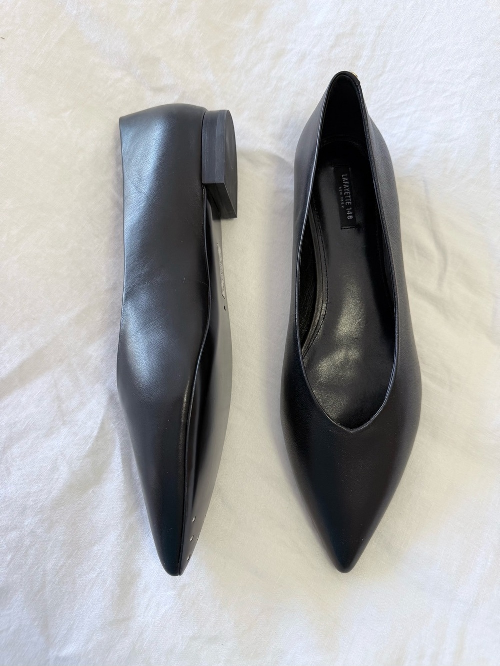 Lafayette 148 | Women’s 11 M | Black Leather Point Toe Flat | Minimalist NWOB
